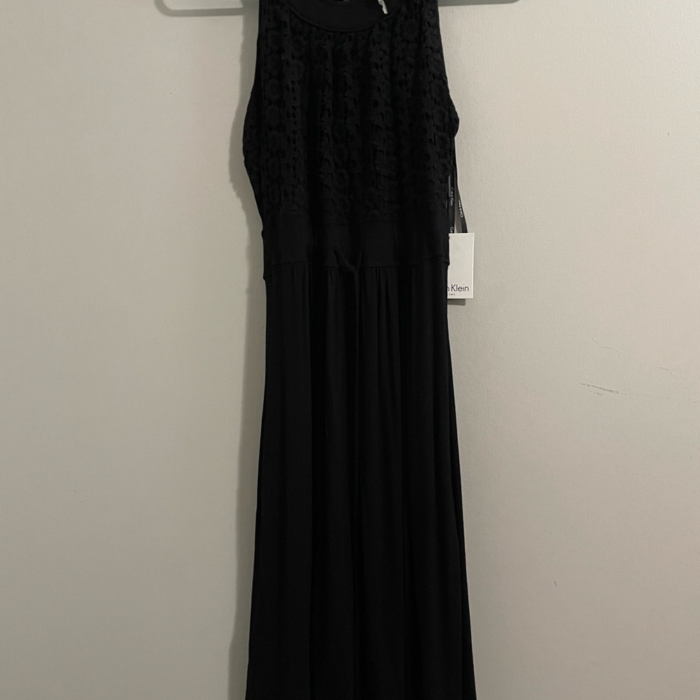 Calvin Klein Black Lace Bodice Sleeveless Maxi Dress